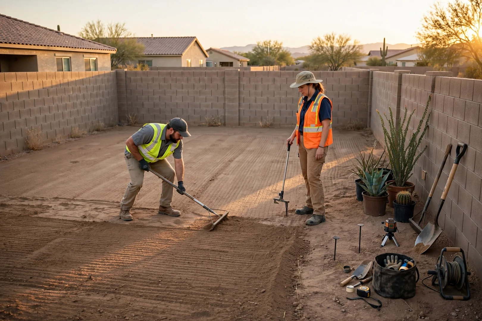 Smooth finish-graded yard ready for new desert plantings in Avondale